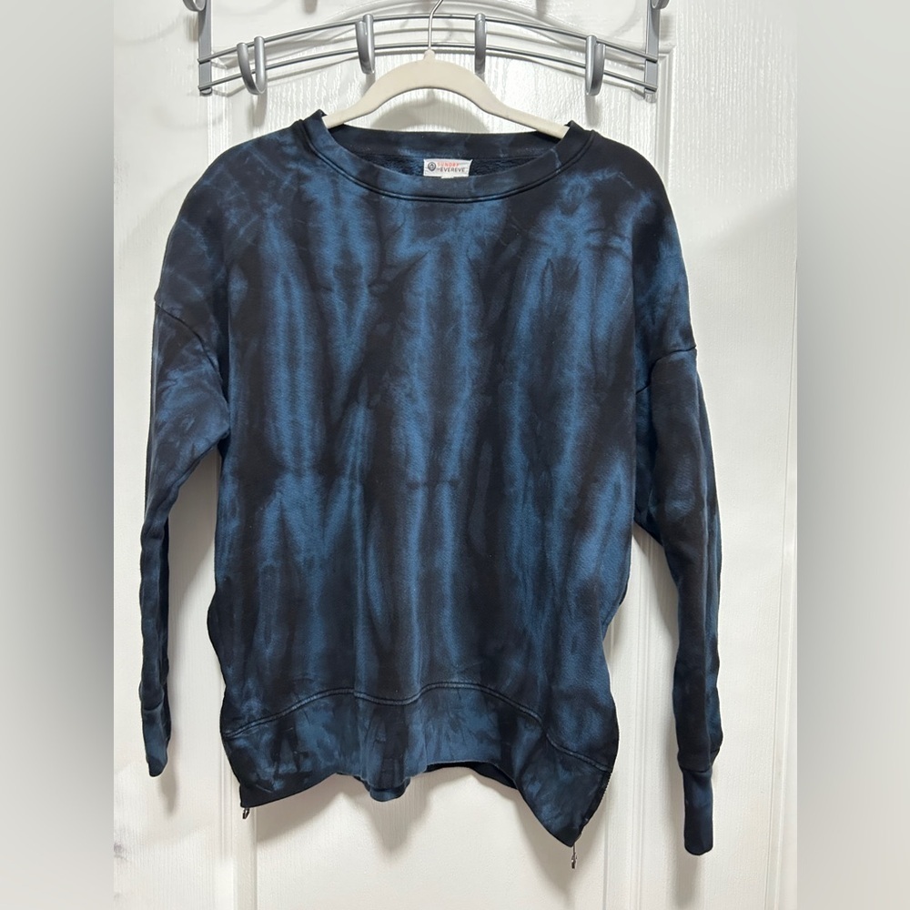 Sundry Evereve Women’s 1 S Blue Black Tie Dye Zip‎ Crew Neck Pullover Sweatshirt